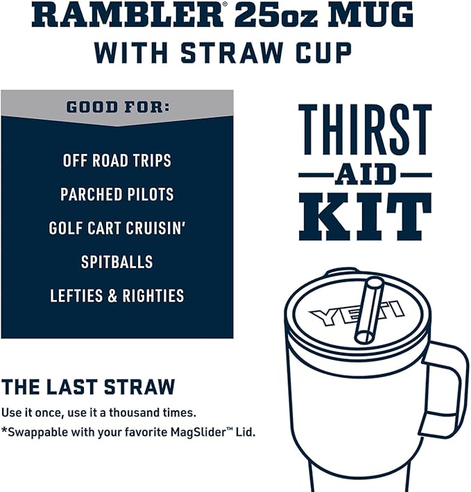 YETI Rambler 25 oz Tumbler with Handle and Straw Lid, Travel Mug Water Tumbler, Vacuum Insulated Cup with Handle, Stainless Steel, Black