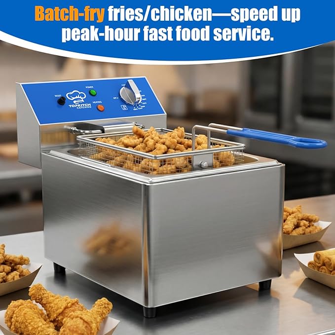 TOPKITCH 8L Professional Electric Fryer, 1800 W Commercial Electric Fryer Made of Stainless Steel with Basket, Temperature Control 80-200 °C, Fast Heating for Restaurant and Home