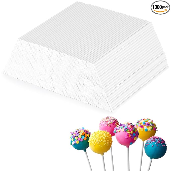1000Pcs 6 Inch White Paper Lollipop Sticks, Paper Sucker Sticks, Cake Pop Stick for Cake Toppers, Chocolate,Cookie,Rainbow Candy