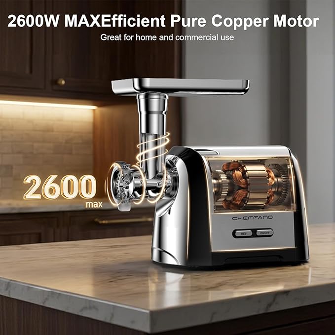 Electric Meat Grinder, 2600W Max 3-IN-1 Heavy Duty Sausage Stuffer with Sausage tube & Kubbe Kit, 3 Grinding Plates 2 Blades for Home Kitchen & Small Commercial Use, Stainless Steel