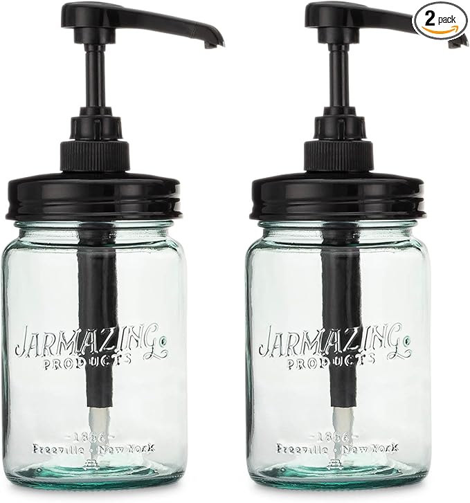 Jarmazing Products Vintage Blue Glass Mason Jar Syrup and Condiment Dispenser – Two-Pack