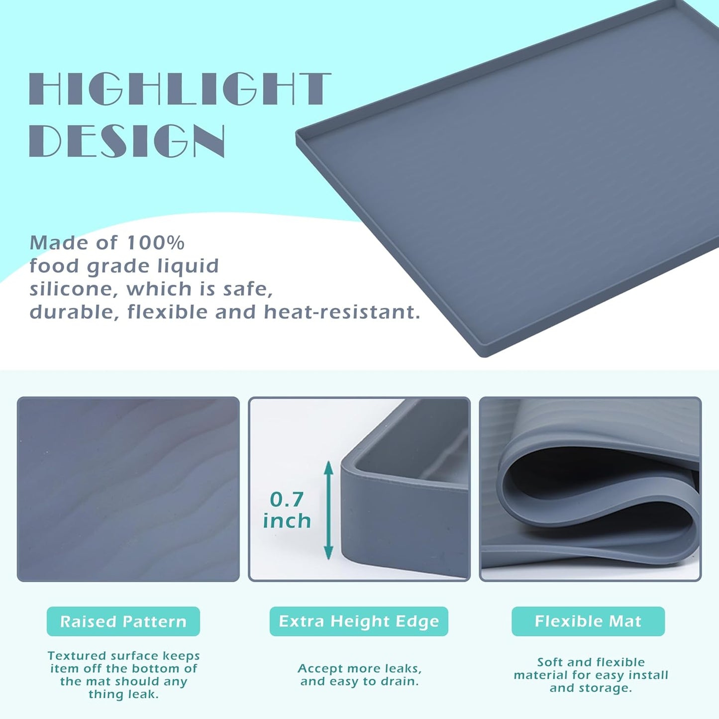 URMONA Waterproof Silicone Under Sink Mat 25'' x 19'' Shelf Liner for Kitchen and Bathroom, Cabinet and Counter Protector, Storage and Organizers, Litter Mat, Pet Cat Puppy Essentials(Light Grey)
