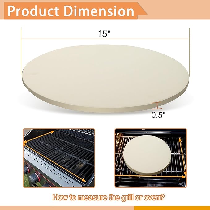 15" Round Pizza Stone for Grill Oven, Heavy Duty Cordierite Baking Stone Cooking Pan, Durable Large Pizza Grilling Stone, Ideal for Grilling Baking Several Sizes of Pizzas