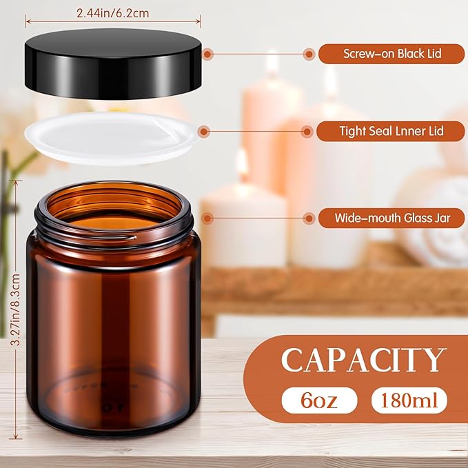 Domensi 36 Pcs Bulk 6oz Glass Jars with Lids Leakproof Round Airtight Empty Cosmetic Jars with Inner Liners Lid for Storing Lotions Spices Ointments Food Storage (Amber)