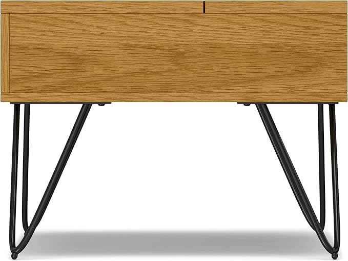 SIMPLIHOME Hunter 48 inch Wide Rectangle Industrial Lift Top Coffee Table in Oak Veneer for the Living Room and Family Room