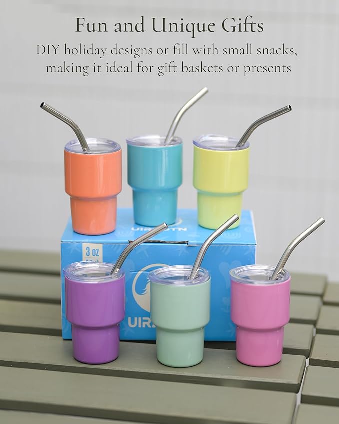 UIRZOTN 3oz Mini Tumbler Shot Glass with Straw and Lid, 12 Pack Stainless Steel Sublimation Shot Glasses for Wedding Party Whiskey Cocktail Bar with Straw and Lid