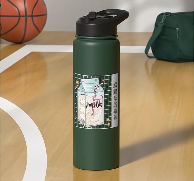 Japanese Kawaii Strawberry Milk Carton Vaporwave Grid Stainless Steel Insulated Water Bottle