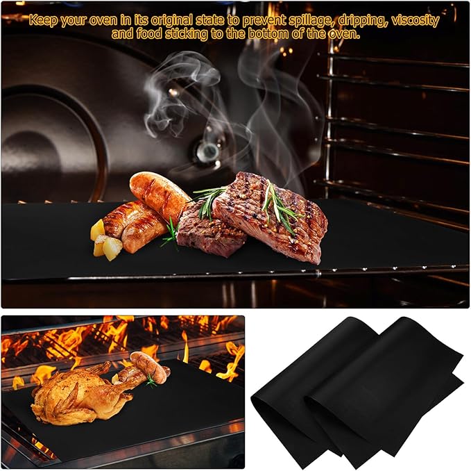 PRETYZOOM 9pcs Non-stick Oven Liners Baking Mats 60x40cm Black Reusable Grill Roaster Liners for Gas Stove Oven Bottom Protection Cooking Mat