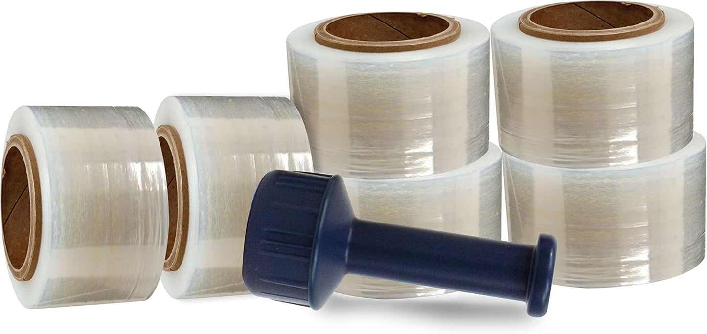 WOD SFCB80 Heavy Duty Hand Stretch Film Wrap 80 Gauge Thick with Dispenser - Clear Shrink Wrap Ideal for Moving, Packing, & Palletizing Applications: 5" in. x 1000 Ft (6-Rolls)