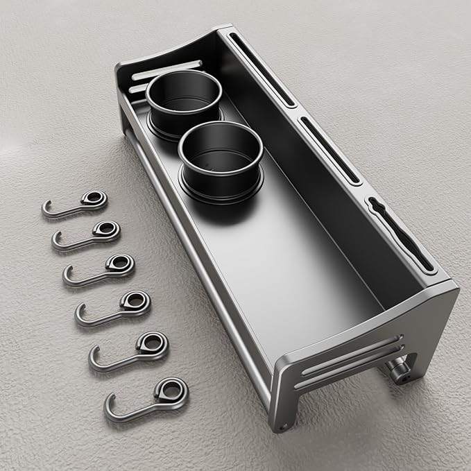 utensil hanger, wall mounted kitchen rail with hooks, waterproof hooks for kitchen utensils, easy installation without drilling (19.7 inches, Cup, 1)