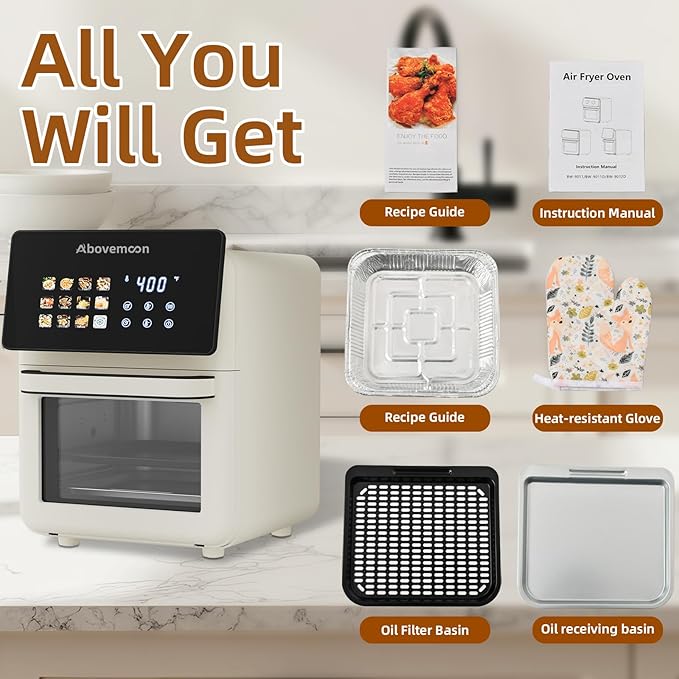 10L Large Xl Pro Air Fryer Oven With Grill Combo For Kitchen Countertop Use,12 in 1 Smart Convection Ovens,AirFryer With Glass View Window,Nonstick Basket,Fryer Liners,Removable Door-White