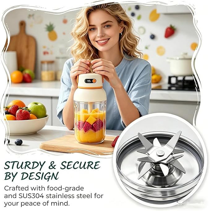Portable Electric Juicer Cup with Zero Cord Hassle, 33 Oz Cordless Personal Juicer Cup, Digital Display Portable Juicers Blender with Stainless Steel Blades, USB-C (green-1200ml)