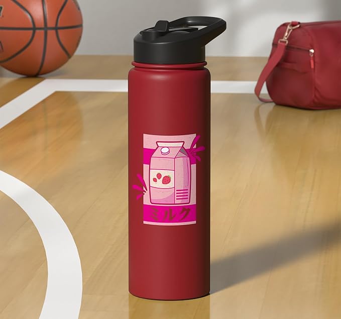 Funny Kawaii Japanese Strawberry Milk Shake Carton Milkshake Stainless Steel Insulated Water Bottle