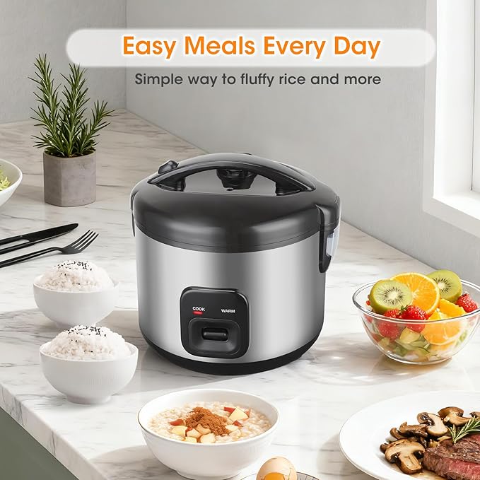 Rice Cooker & Steamer Simple 6 Cup(Uncooked)/12 Cup (Cooked)With Steaming Basket,Compact Electric Rice Cooker Non-Stick Inner Pot For Soups,Stews,Grains&Oatmeal,One Touch & Keep Warm Function