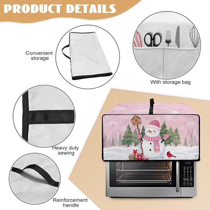 Air Fryer Toaster Oven Dust Cover Washable Convection Oven Cover Stylish Kitchen Appliance Protector Decorations Countertop Accessories, M, Snowman Northern Cardinal Pink