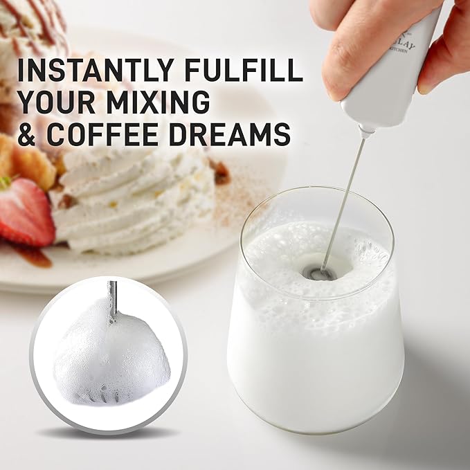 Mini & Mighty Milk Frother Wand – Powerful Handheld Coffee Frother, Battery Operated Drink Mixer – Compact Pocket Size – Detachable Whisk for Latte, Cappuccino, Matcha, Hot Chocolate – White