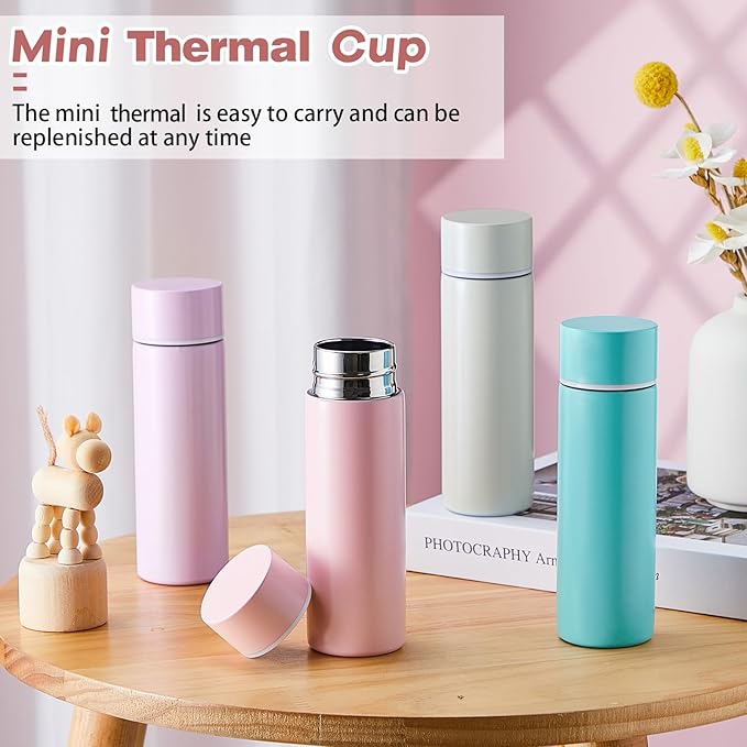 Irenare 5oz Mini Water Bottle Mini Insulated Stainless Steel Bottle Purse Water Bottle Cute Leak Proof Flask Keeps Drink Cold and Hot for Purse Women(Light Pink,1 Piece)