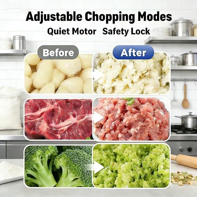 Electric Garlic Chopper Mini, Upgraded Rechargeable Veggie Chopper With Storage and Cover, One-Touch Food Processor with 4 Stainless Steel Blades for Onion Meat Chili Ginger (Blue, 320ml)