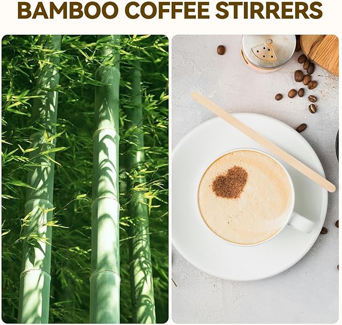 500 Count Bamboo Coffee Stirrer - Disposable 5.5 inches Long Wooden Stir Sticks for Coffee and Cocktails - Smooth, Splinter-Free Beverage Mixers - Ideal for Cafe, Bars and Drink Stations