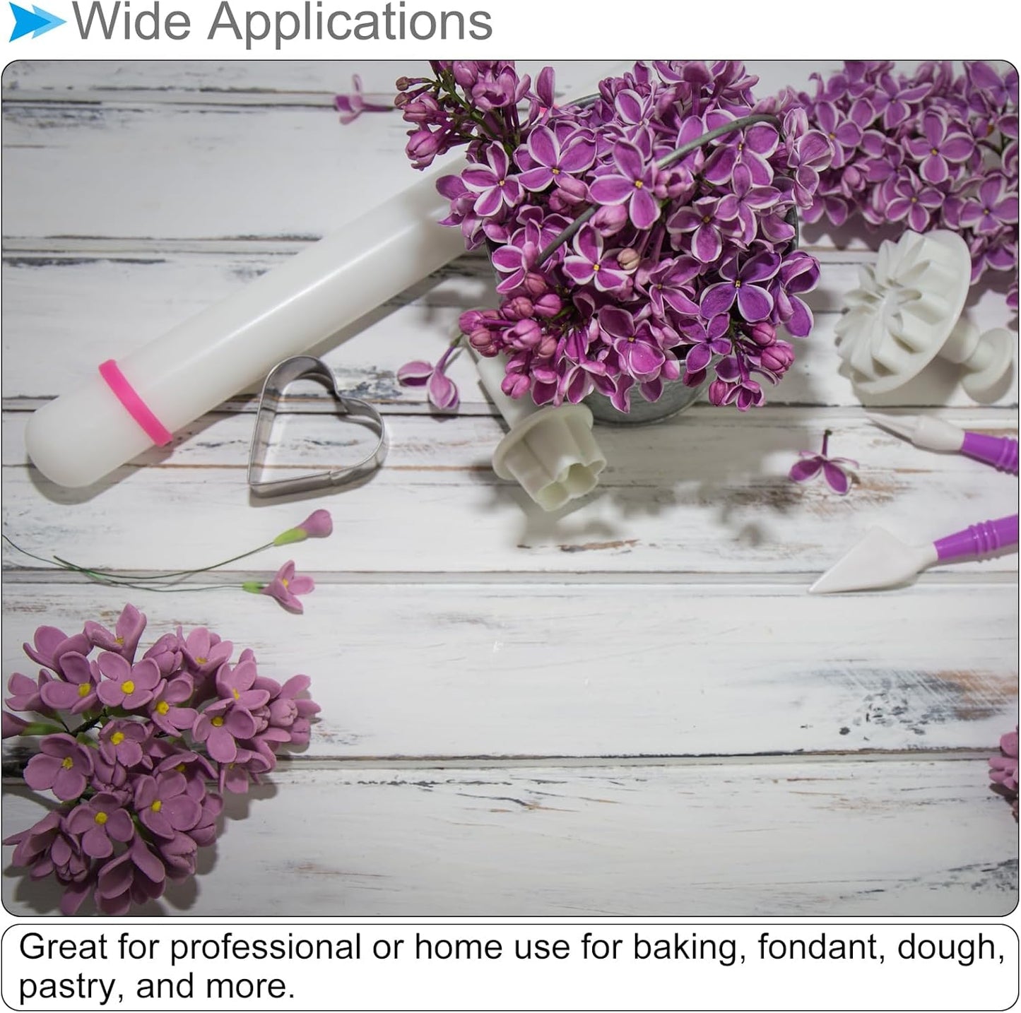 Fondant Rolling Pin, 9" Length, PP Plastic Non-Stick Guide Rings Fondant Roller Dough Roller - (Applications: for Clay Baking Fondant DIY)