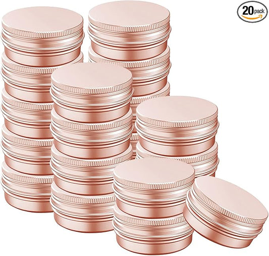 1 Ounce Aluminum Tin Jar with Screw Cap 30mL Tin Cans Refillable Containers for Cosmetic, Lip Balm, Cream, Lotion, Balms, Spices, Salve, Rose Gold 20 Pcs