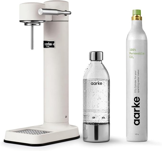 Aarke Carbonator lll with CO2 Cylinder, Sparkling & Carbonation Water Machine, Stainless Steel with PET BPA-Free Reusable Bottle Volume 1L/34 fl oz (Matte White)