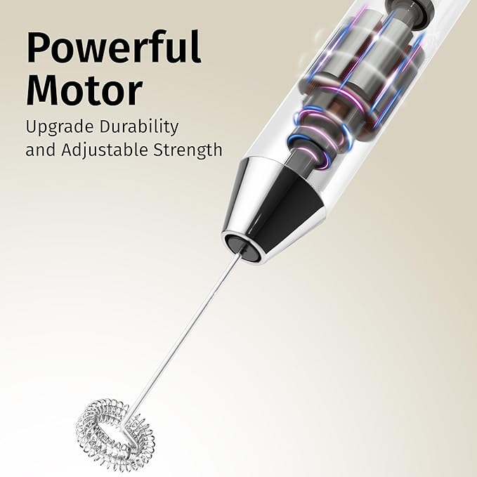 Zulay Kitchen Rechargeable Milk Frother Handheld Lux - Powerful 2-Speed Motor, Waterproof, 2000mAh Battery - Drink Mixer for Latte, Cappuccino, Matcha & Protein Powder - Snow White