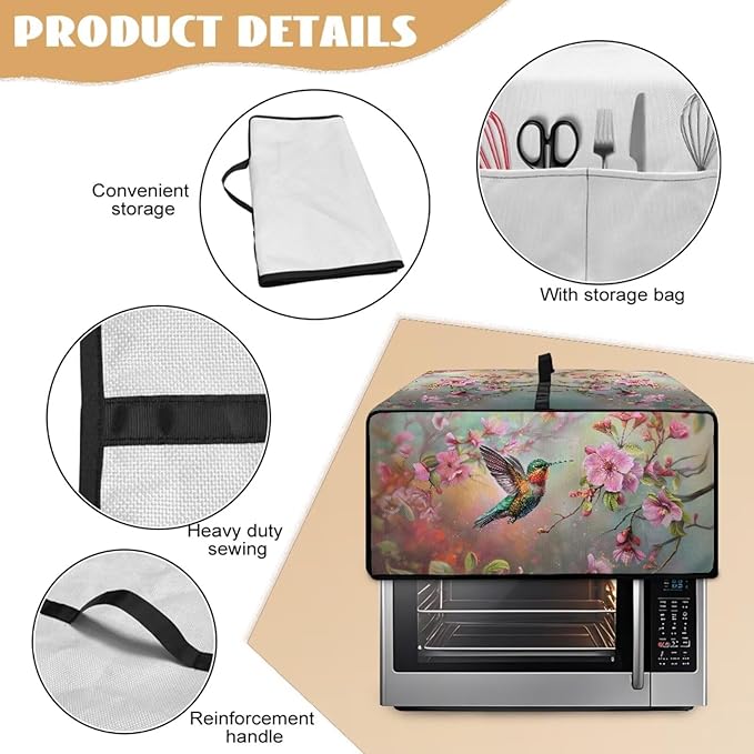 Air Fryer Toaster Oven Dust Cover Protective Microwave Oven Cover Small Appliance Protector Decorations Kitchen Accessories, L, Hummingbird Pink Flower