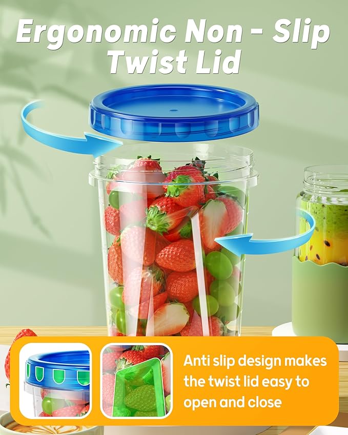 BiuLeon 6 Pack-34 oz Freezer Storage Containers, Plastic Food Storage Containers with Twist Top Lids, BPA Free and Reusable Soup Containers with Lids, Leakproof/Microwave/Dishwasher Safe