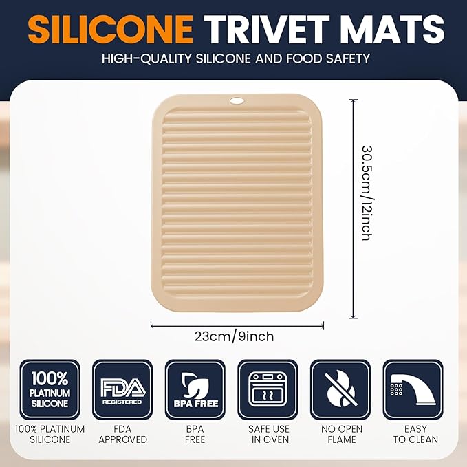 Silicone Trivet Mats 2 Heat Resistant Pot Holders Multipurpose Non-Slip Hot Pads for Kitchen Potholders, Drying mat, Jar Opener, Spoon Holder, Coaster.(Crescent Moon)