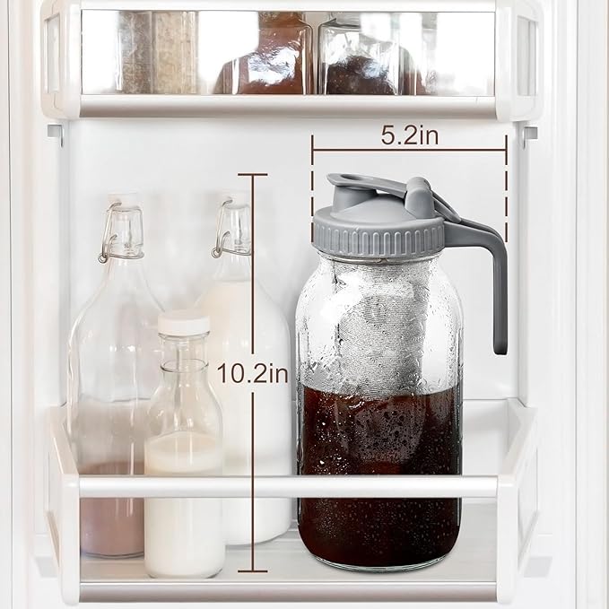 OneDream Cold Brew Coffee Maker - 2 Quart 64oz Stainless Steel Filter Cold Brew Pitcher Jar, No Leaks Cold Brew Mason Jar Coffee Maker, Easy to Clean Cold Coffee Maker
