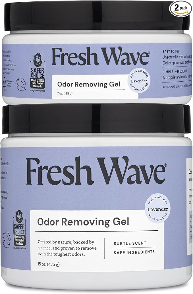 Fresh Wave Lavender Odor Removing Gel, 15 oz. & 7 oz.| Safer Odor Absorbers for Home | Natural Plant-Based Odor Eliminator | Every 7 oz. lasts 30-60 Days | For Cooking, Smoke, Trash & Pets