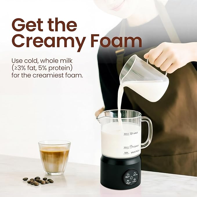 Casimhu 4-in-1 Milk Frother, Electric Milk Frother and Steamer with LED Touch Screen, Non-stick Bottom, Milk Warmer 13.52oz for Lattes, Cappuccinos, and Macchiatos at Home, Black