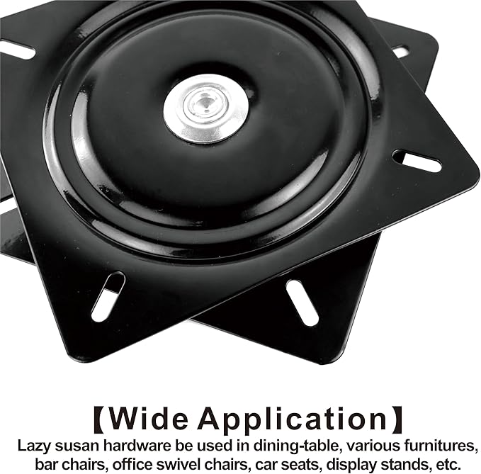 2 Pack 7 Inch Lazy Susans Turntable Bearings Swivel Zinc Plate, Black Square Susan Hardware, Heavy Duty Replacement Parts for Table, Chair, Round Bar Stools