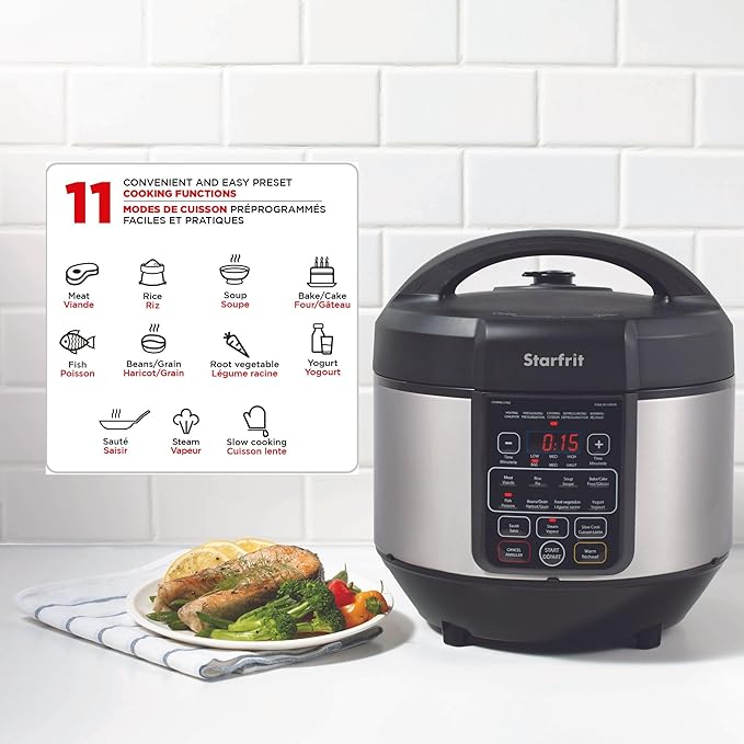 Starfrit Electric Pressure Cooker - 8L Capacity - Steam Tray, Measuring Cup & Spatula - 11 Preset Cooking Functions