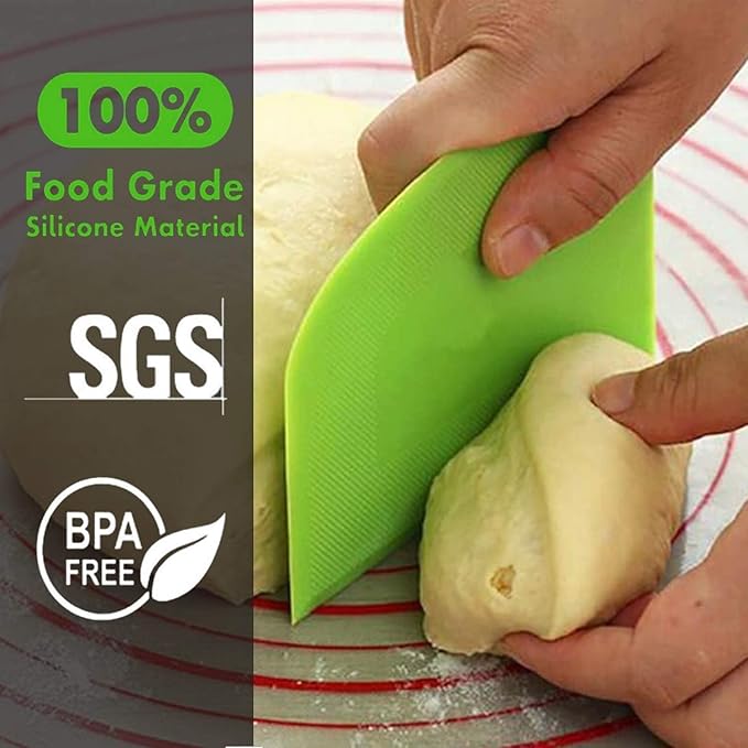 SURDOCA Dough Scraper Bench Scraper - 3P 11.8x7.3" Plastic Flexible Bowl Scraper, Sharp Edge & Angles Cake Scraper. Non-Slip Bakeware Decorating Tools Sculpting & Modeling Tools - White+Yellow+Green