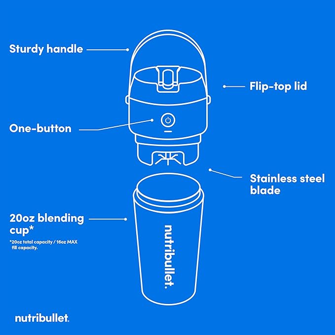 nutribullet Flip Portable Blender with Insulated Cup, Cordless, Matte Indigo, NBPB50350IND