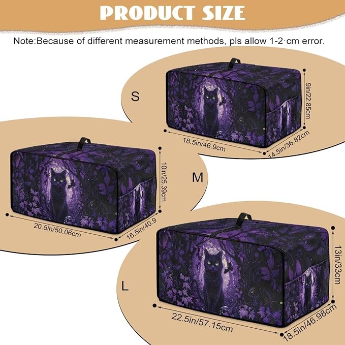 Countertop Convection Oven Cover Decorative and Protective Air Fryer Toaster Oven Dust Cover for Home Kitchen Indoor Decor, L, Black Cat Skull Bat Violet Forest Halloween