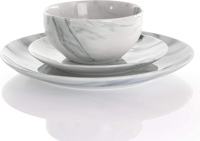 Elama Fine Marble 16 Piece Stoneware Dinnerware Set in Black and White