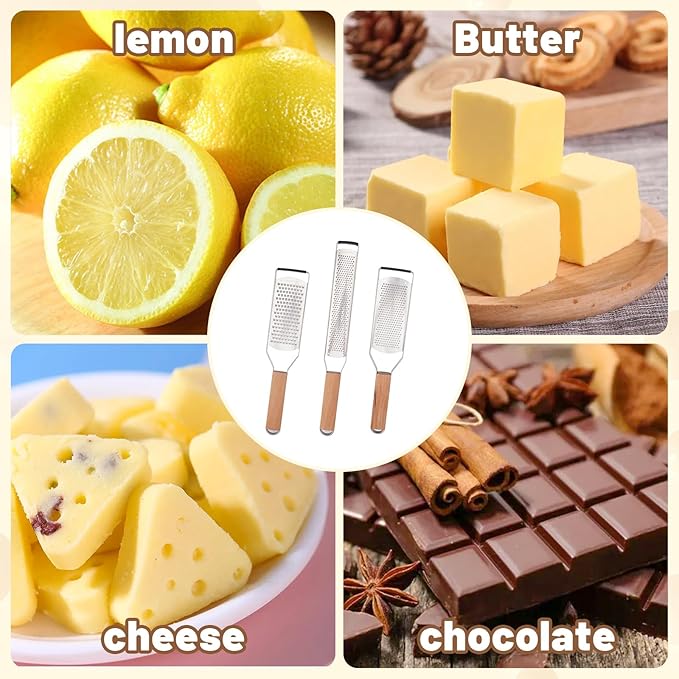 SHIKORI Professional Cheese Graters for Kitchen Stainless Steel Handheld, Metal Lemon Zester Grater With Wood Handle For Cheese, Chocolate, Spices, Kitchen Gadgets And Tools-Longboard