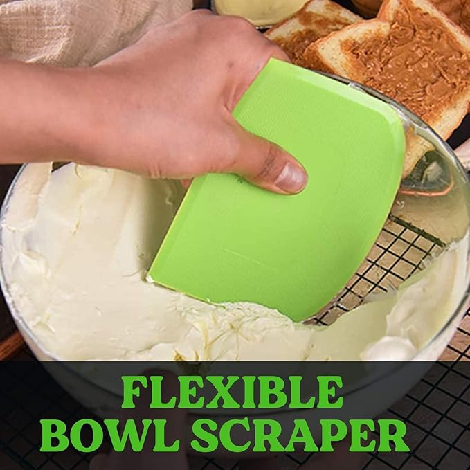SURDOCA Dough Scraper Bench Scraper - 3P 10.6x6.7" Plastic Flexible Bowl Scraper, Sharp Edge & Angles Cake Scraper. Non-Slip Bakeware Decorating Tools Sculpting & Modeling Tools - Green+Pink+Green