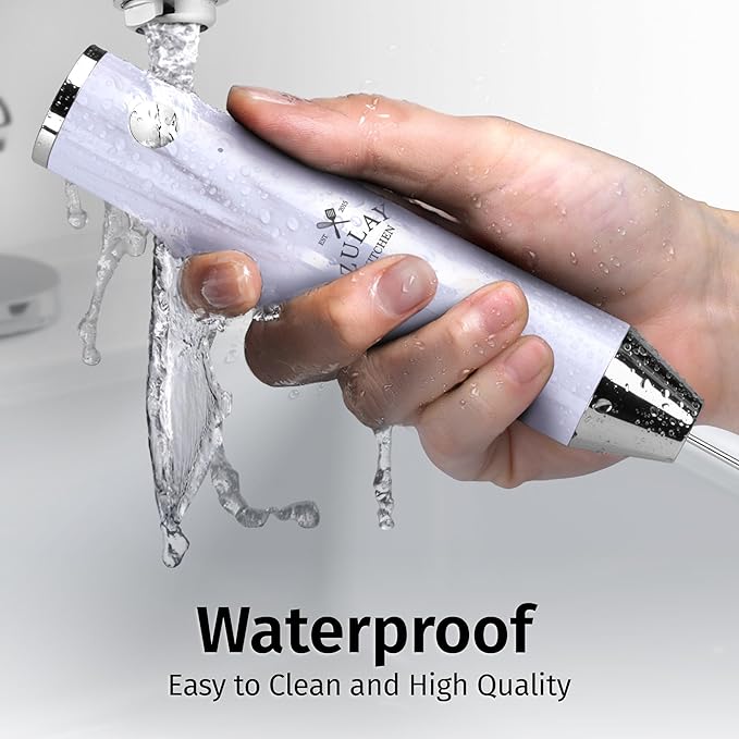 Zulay Kitchen Rechargeable Milk Frother Handheld Lux - Powerful 2-Speed Motor, Waterproof, 2000mAh Battery - Drink Mixer for Latte, Cappuccino, Matcha & Protein Powder - White Marble