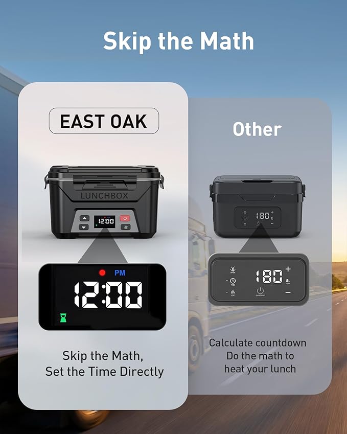 EAST OAK Heated Lunch Box for Men, Electric Lunch Box for Adults, 5.5 Cups Cordless Portable Food Warmer, Rechargeable Self Heating Food Heater with Memory Function, Automatic Keep Warm(Classic Black)