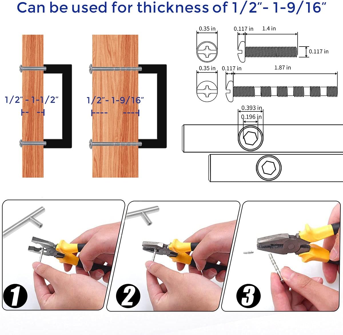 Ravinte Solid 3-3/4 Inch Center to Center Slim Square Bar Drawer Handles - Cabinet Hardware in Matte Black - Kitchen Handles and Pulls for Drawers and Cabinets