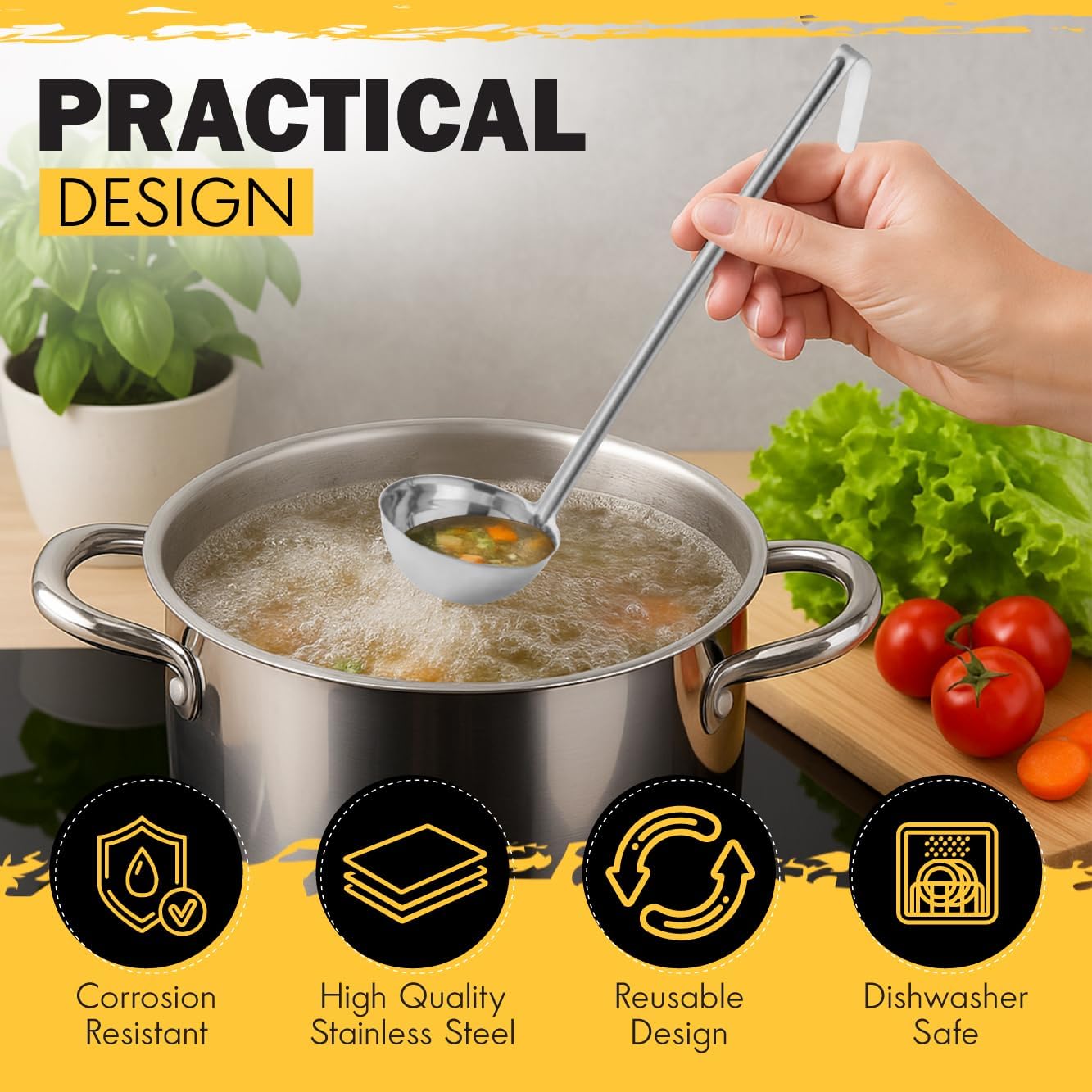 Ladle - Durable Stainless Steel Ladle Serving Measuring Soup Dressing Sauce Gravy Sturdy Dependable Long Handle for Kitchen (1, 2 Oz.)