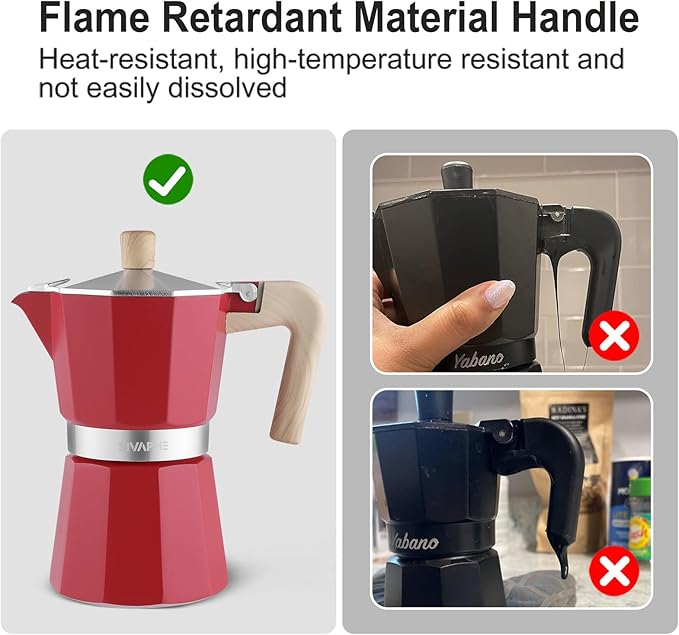 Sivaphe Aluminum Moka Pot 6 Espresso Cups, Percolator Espresso and Coffee Maker, Portable Stovetop Italian and Cuban Café Brewer for Home and Camping Red
