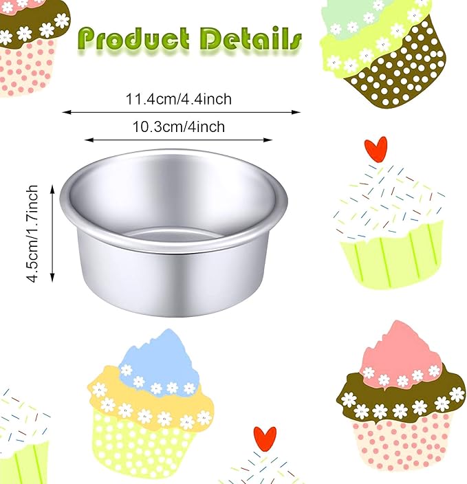 Nuenen 12 Pcs Round Cake Pans Aluminum Round Mold Smash Cake Baking Cheesecake Pans for Home Party Baking Supplies (4 Inch)