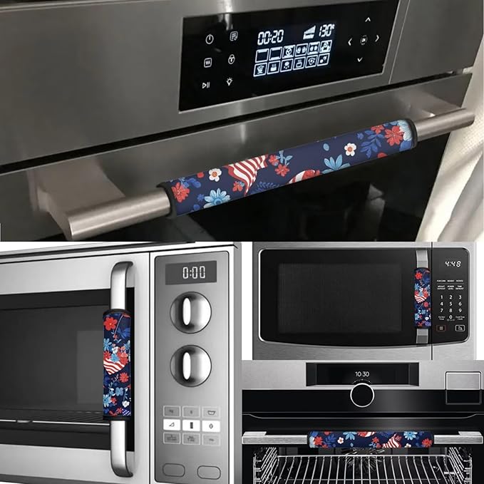 American Flag Eucalyptus Flower Refrigerator Handle Door Covers 6 Pcs Microwave Dishwasher Keep Kitchen Clean from Smudges Food Stains Fingerprints July 4th Independence Day Decor