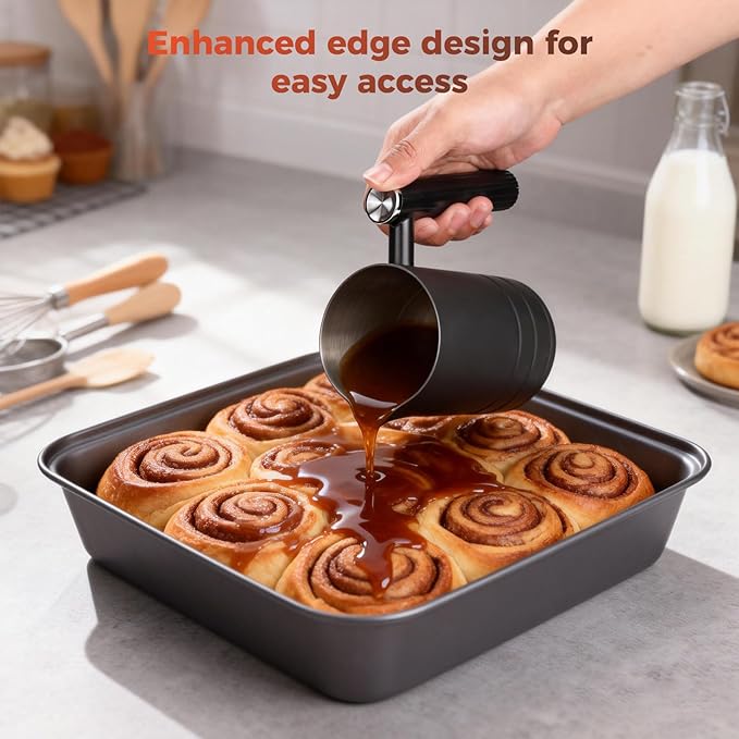 6-Piece Baking Pans Set, Non-stick Bakeware Sets Non-Toxic Baking Sheet Sets for Cooking, Include Round＆Square Cake Pan,Bread Pan,Muffin Pan, Cookie Sheet,with Baking Glove,Black