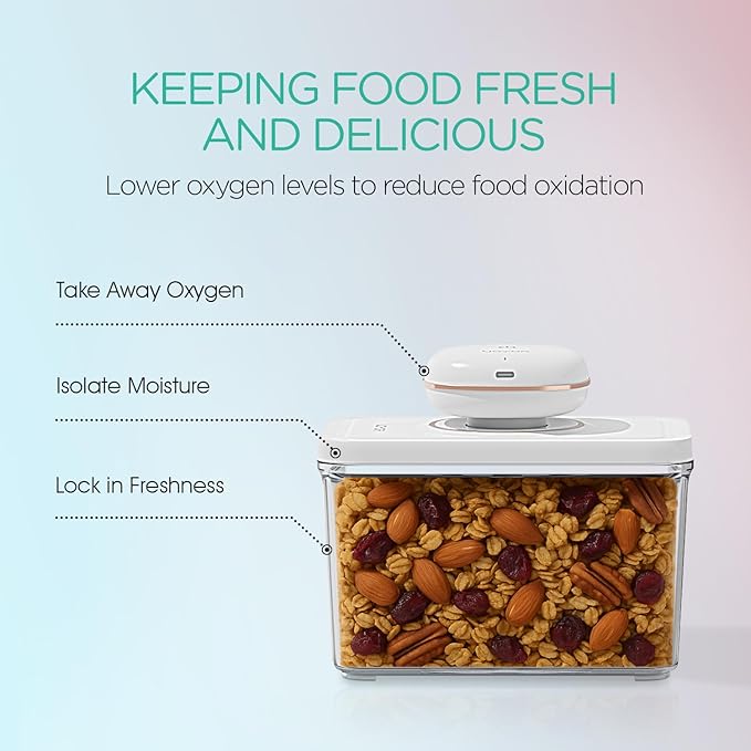 Handheld Vacuum Sealer for Food with 3 Vacuum Containers Mini and Portable Vacuum Sealer for Food Preservation Rechargeable & Cordless Fully Automatic Food Vacuum Pump (1 Machine + 3 Containers)